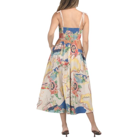 CHRISTIAN LACROIX Linen Blend Pull On Printed Dress With Anchor Charm Tipping - Picture 2 of 6